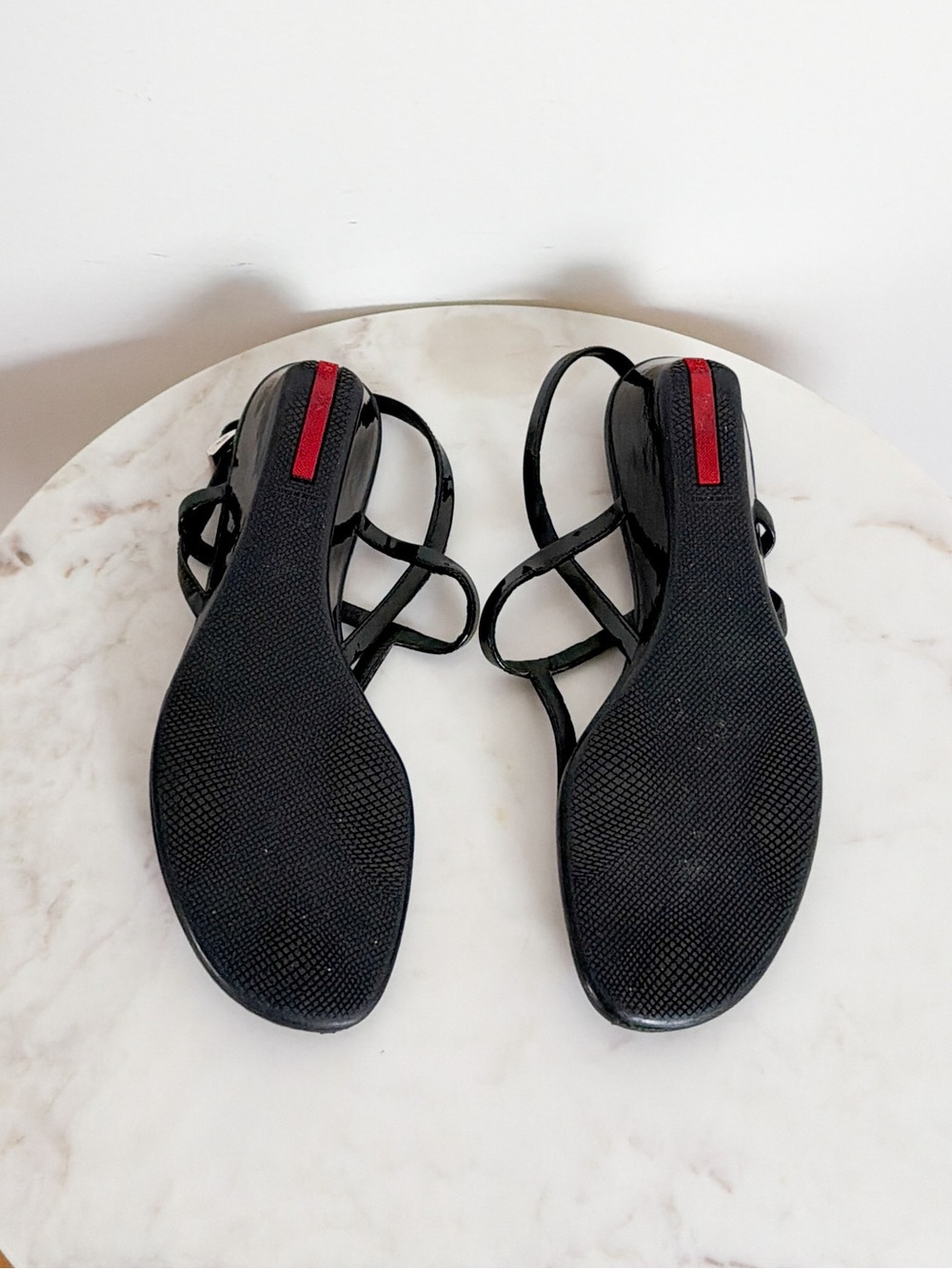 Prada Black Patent Leather Wedge Thong Sandals Size 9.5 US 39.5 IT - Picture 7 of 7